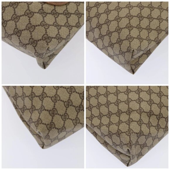 GUCCI GG Supreme Web Sherry Line Tote Bag PVC Leather Beige Auth 89625 - Picture 14 of 16